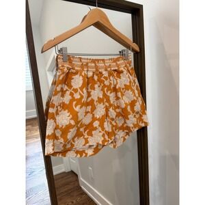 BRIGGS Women's Orange Floral Smocked Waist Linen Blend Shorts Size S Tropical